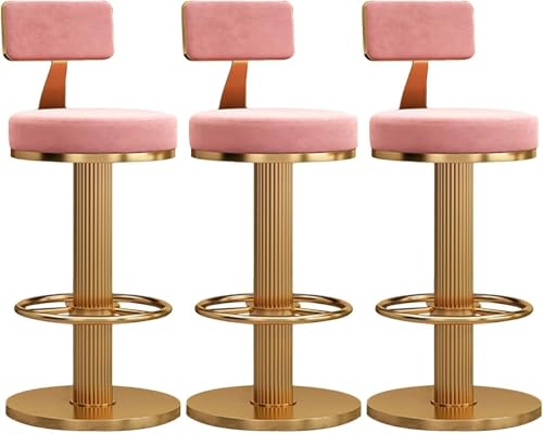 ZCEDZYSW Modernes Set mit 3 drehbaren Barhockern aus Samt, Thekenhöhe, Stühle für Zuhause, Bar und Kücheninsel, verstellbar (Rosa + Gold) von ZCEDZYSW