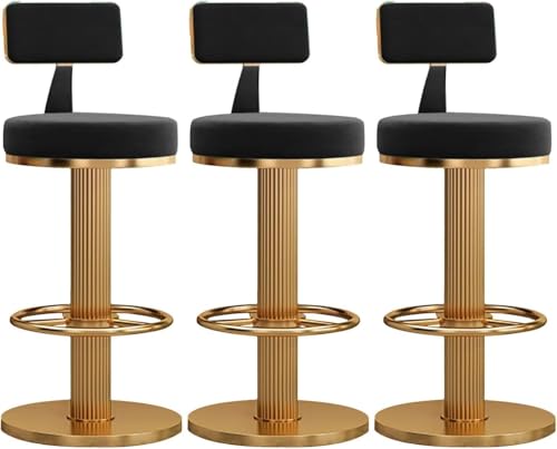 ZCEDZYSW Modernes Set mit 3 drehbaren Barhockern aus Samt, Thekenhöhe, Stühle für Zuhause, Bar und Kücheninsel, verstellbar (Schwarz + Gold) von ZCEDZYSW