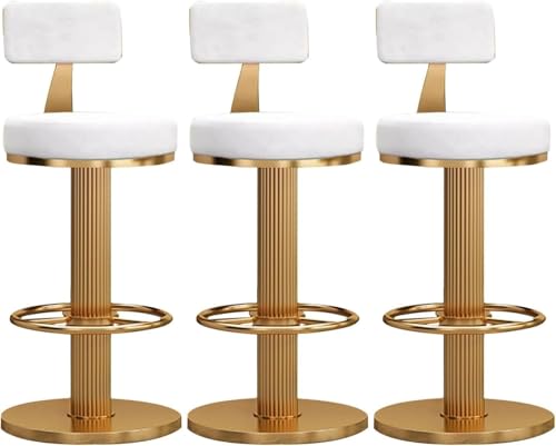 ZCEDZYSW Modernes Set mit 3 drehbaren Barhockern aus Samt, Thekenhöhe, Stühle für Zuhause, Bar und Kücheninsel, verstellbar (Weiß + Gold) von ZCEDZYSW