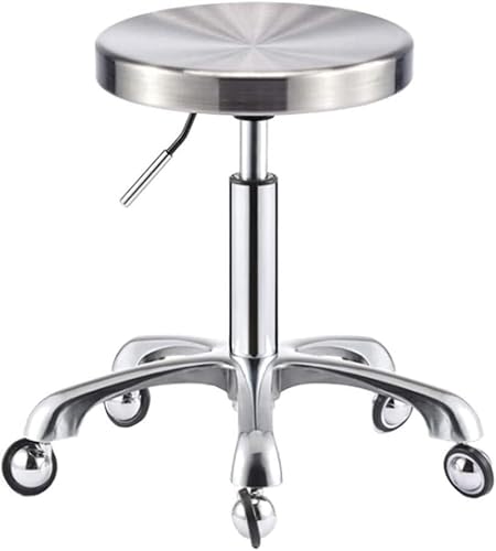 ZCEDZYSW Robuster 360°-Drehhocker – runder hydraulischer Rollstuhl aus Edelstahl, verstellbare Höhe für Nägel (Silber) von ZCEDZYSW