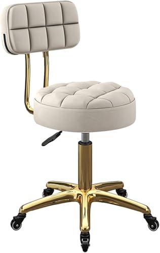 ZCEDZYSW Rollbarer Barhocker aus Titan, goldfarben, 5 Krallen, für Schönheitssalon, verstellbar 39–50 cm, Rollstuhl, Drehstuhl mit Rollen (weiß) von ZCEDZYSW