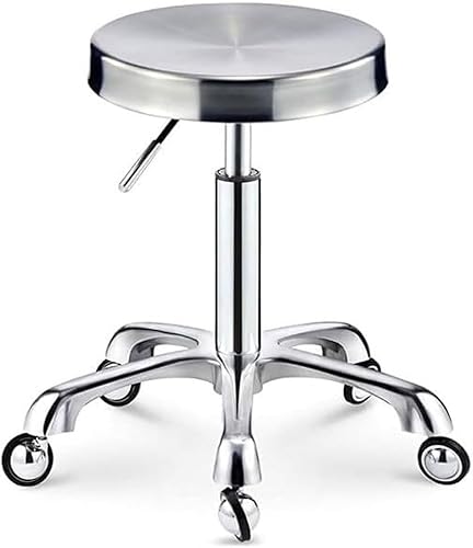 ZCEDZYSW Rollhocker aus Edelstahl – 360° drehbarer Salonstuhl mit kugelgelagerten Rollen, höhenverstellbar (Silber) von ZCEDZYSW