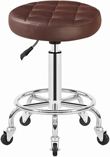 ZCEDZYSW Rolling Shop Hocker, Maniküre-Stuhl mit Rollen, drehbar, Salon, verstellbare Arbeitsbank, Massage, Spa, Tattoo, Braun von ZCEDZYSW
