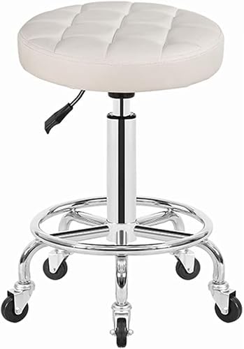 ZCEDZYSW Rolling Shop Hocker, Maniküre-Stuhl mit Rollen, drehbar, Salon, verstellbare Arbeitsbank, Massage, Spa, Tattoo, Weiß von ZCEDZYSW