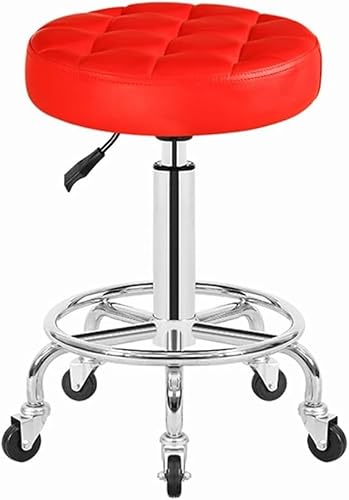 ZCEDZYSW Rolling Shop Hocker Maniküre-Stuhl mit Rollen, drehbar, Salon, verstellbare Arbeitsbank, Massage, Spa, Tattoo, Rot von ZCEDZYSW