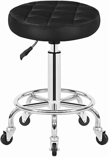 ZCEDZYSW Rolling Shop Hocker Maniküre-Stuhl mit Rollen, drehbar, Salon, verstellbare Arbeitsbank, Massage, Spa, Tattoo, Schwarz von ZCEDZYSW