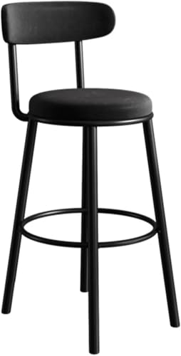 ZCEDZYSW Runde Barhocker mit Thekenhöhe – Samt gepolsterte Kücheninselstühle mit Rückenstütze und schwarzem Metall (Schwarz, Sitzhöhe 75 cm) von ZCEDZYSW