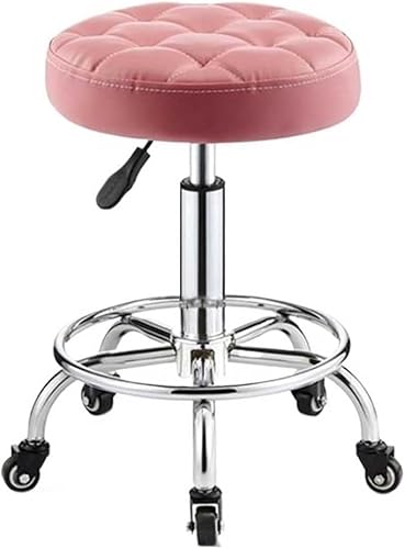 ZCEDZYSW Runder Rollhocker, 360° drehbar, für Schönheitssalon, medizinisches dickes Kissen, Drehgelenk für Salons (Rosa) von ZCEDZYSW