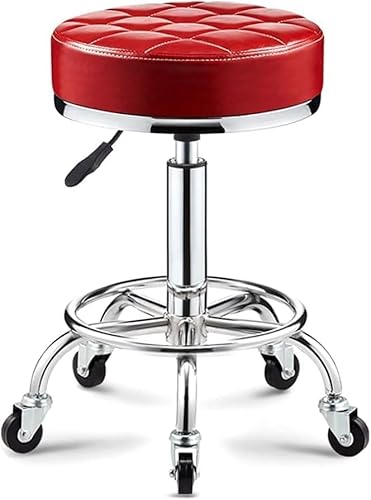 ZCEDZYSW Runder Rollhocker, 360° drehbar, höhenverstellbar, mit Fußstütze und verdicktem Sitzkissen für Salon, Spa, Rot von ZCEDZYSW