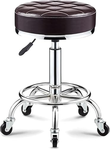 ZCEDZYSW Runder Rollhocker, 360° drehbar, höhenverstellbar, mit Fußstütze und verdicktem Sitzkissen für Salon, Spa (schwarz) von ZCEDZYSW
