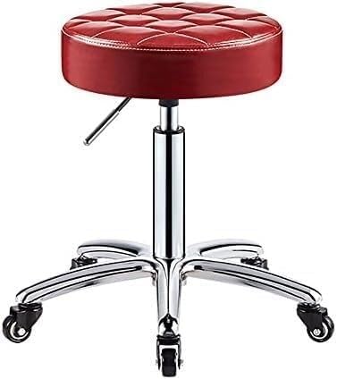 ZCEDZYSW Runder Rollhocker, höhenverstellbar, hydraulischer Drehstuhl mit PU-Kissen und Rädern, für Salon, Spa, Rot von ZCEDZYSW