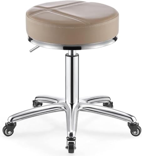 ZCEDZYSW Runder Rollhocker, höhenverstellbar, hydraulischer Drehstuhl mit Rollen, strapazierfähig (Beige) von ZCEDZYSW
