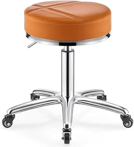 ZCEDZYSW Runder Rollhocker, höhenverstellbar, hydraulischer Drehstuhl mit Rollen, strapazierfähig (Orange) von ZCEDZYSW