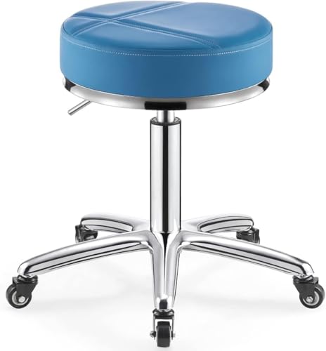 ZCEDZYSW Runder Rollhocker, höhenverstellbar, hydraulischer Drehstuhl mit Rollen, strapazierfähig (blau) von ZCEDZYSW