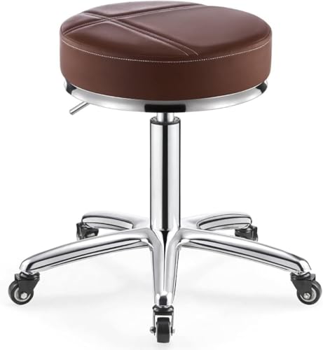 ZCEDZYSW Runder Rollhocker, höhenverstellbar, hydraulischer Drehstuhl mit Rollen, strapazierfähig (braun) von ZCEDZYSW