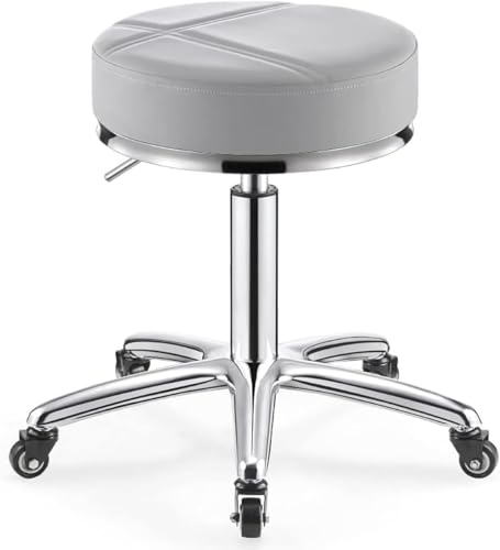 ZCEDZYSW Runder Rollhocker, höhenverstellbar, hydraulischer Drehstuhl mit Rollen, strapazierfähig (grau) von ZCEDZYSW