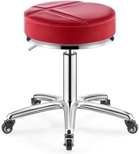 ZCEDZYSW Runder Rollhocker, höhenverstellbar, hydraulischer Drehstuhl mit Rollen, strapazierfähig (rot) von ZCEDZYSW