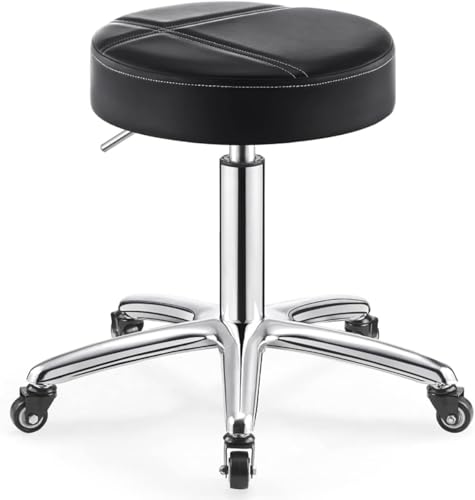ZCEDZYSW Runder Rollhocker, höhenverstellbar, hydraulischer Drehstuhl mit Rollen, strapazierfähig (schwarz) von ZCEDZYSW