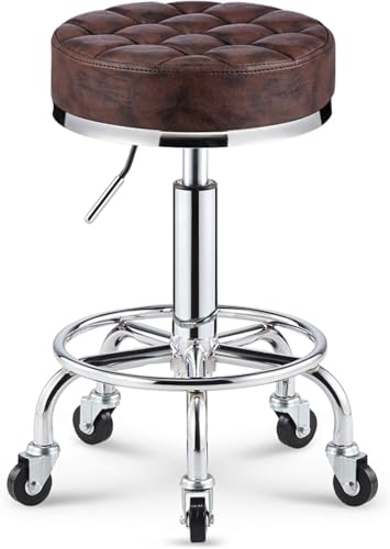 ZCEDZYSW Runder Rollhocker, höhenverstellbar, mit Rollen, PU-Sitz für Spa/Küche (A) von ZCEDZYSW