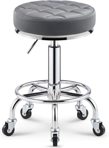 ZCEDZYSW Runder Rollhocker, höhenverstellbar, mit Rollen, PU-Sitz für Spa/Küche (B) von ZCEDZYSW