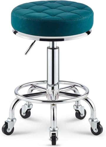 ZCEDZYSW Runder Rollhocker, höhenverstellbar, mit Rollen, PU-Sitz für Spa/Küche (E) von ZCEDZYSW
