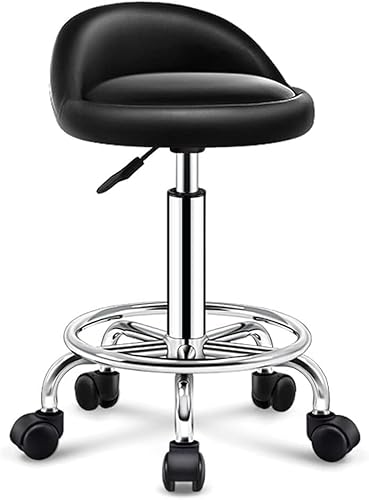 ZCEDZYSW Runder Rollhocker – höhenverstellbarer Drehstuhl mit Rückenlehne und Rollen, robuster Emulsionssitz (Schwarz 1) von ZCEDZYSW
