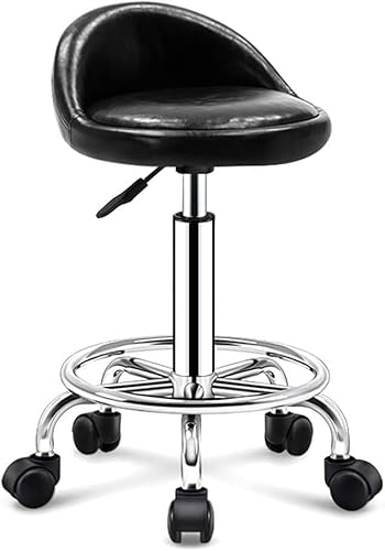 ZCEDZYSW Runder Rollhocker – höhenverstellbarer Drehstuhl mit Rückenlehne und Rollen, robuster Emulsionssitz (schwarz) von ZCEDZYSW