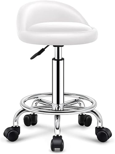 ZCEDZYSW Runder Rollhocker – höhenverstellbarer Drehstuhl mit Rückenlehne und Rollen, robuster Emulsionssitz (weiß) von ZCEDZYSW