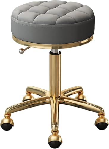 ZCEDZYSW Runder Rollhocker – höhenverstellbarer Drehstuhl mit goldfarbenem Stahlfuß mit 5 Krallen und Erdungsrädern (dunkelgrau) von ZCEDZYSW