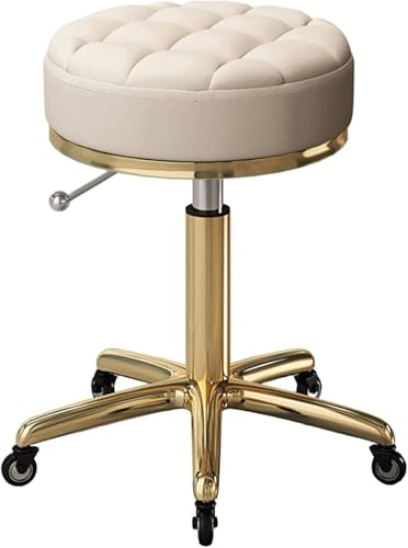 ZCEDZYSW Runder Rollhocker mit Rollen, 360° drehbarer Barhocker mit weißem PU-Ledersitz, höhenverstellbar, Titan ZCEDZYSW Runder Rollhocker mit Rollen, 360° drehbarer Barhocker mit weißem PU-Ledersitz, höhenverstellbar, Titan von ZCEDZYSW
