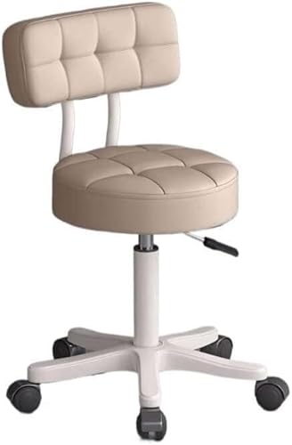 ZCEDZYSW Runder Rollhocker mit Rückenlehne, ergonomischer Salonstuhl mit Lederkissen für Massage, Maniküre (braun) von ZCEDZYSW