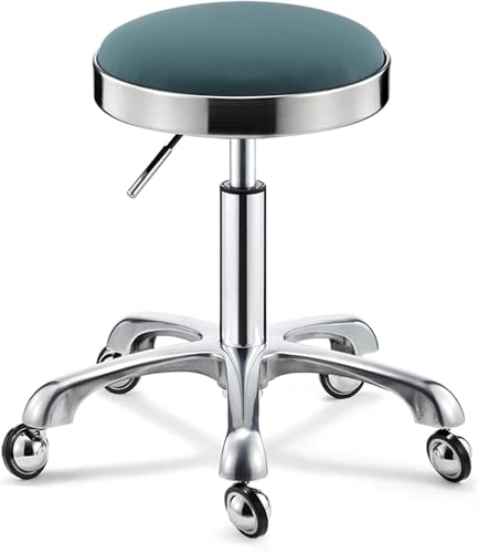 ZCEDZYSW Runder Rollhocker mit silbernem Sockel, moderner, höhenverstellbarer Drehstange mit Kunstledersitz (B) von ZCEDZYSW