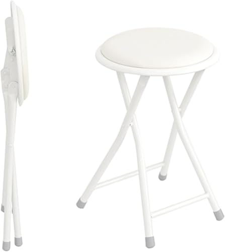 ZCEDZYSW Runder faltbarer hoher Barhocker mit gepolstertem Kissen, 48,3 cm, tragbar, rückenfrei, zusammenklappbar, Küchenstuhl (weiß) von ZCEDZYSW