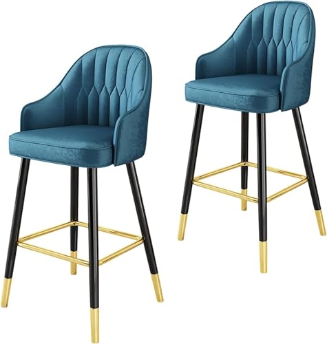 ZCEDZYSW Set mit 1 Samt-Barhockern mit Metallbeinen, Küchenthekenhöhe für hohen Schreibtisch, Heimbüro, Restaurants (Blau, 2er-Set, Sitzhöhe 65 cm) von ZCEDZYSW