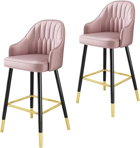 ZCEDZYSW Set mit 1 Samt-Barhockern mit Metallbeinen, Küchenthekenhöhe für hohen Schreibtisch, Heimbüro, Restaurants (Rosa, 2er-Set, Sitzhöhe 65 cm) von ZCEDZYSW