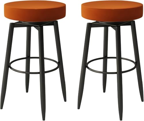 ZCEDZYSW Set mit 2 drehbaren Barhockern, PU-Leder, rückenfreie Stühle mit schwarzen Metallbeinen, Kneipe für Kücheninsel, Esszimmer (Orange, Sitzhöhe 75 cm) von ZCEDZYSW