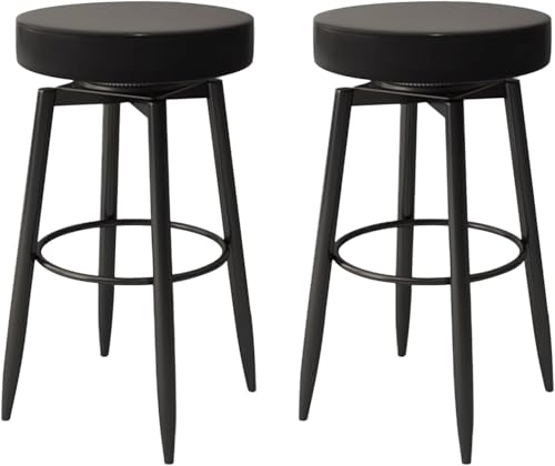 ZCEDZYSW Set mit 2 drehbaren Barhockern, PU-Leder, rückenfreie Stühle mit schwarzen Metallbeinen, Kneipe für Kücheninsel, Esszimmer (schwarz, Sitzhöhe 75 cm) von ZCEDZYSW