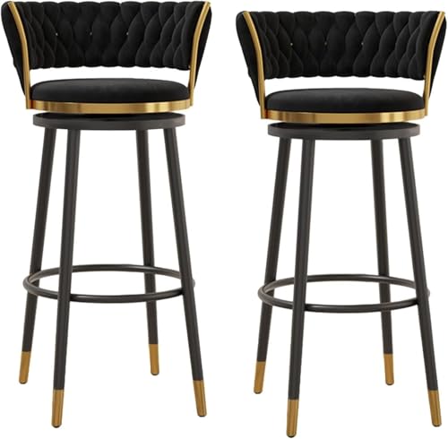 ZCEDZYSW Set mit 2 luxuriösen Barhockern aus Samt, Thekenhöhe mit gebogener gewebter Rückenlehne und schwarzem, schwarzem Metallbein, 65 cm von ZCEDZYSW