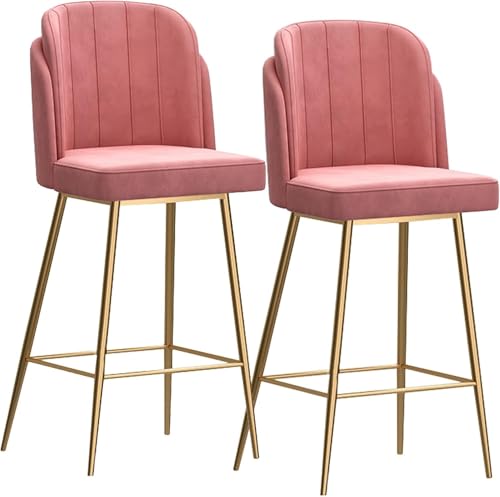 ZCEDZYSW Set mit 2 modernen Barhockern aus Samt mit Rückenlehne und Fußstütze, stilvolle graue Barstühle für die Küche (Rosa) von ZCEDZYSW