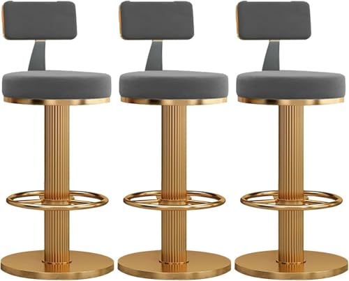 ZCEDZYSW Set mit 3 Barhockern, bequeme hohe Hocker, höhenverstellbar, geeignet für Zuhause, Bar/Restaurant (Grau + Gold) von ZCEDZYSW