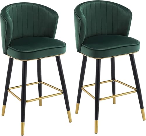 ZCEDZYSW Thekenhocker, Samt, Frühstück, Küche, Theke, Barhocker, 2er-Set, Hochstühle mit Metallbeinen und Fußstütze für die Kücheninsel (Dunkelgrün, Höhe 65 cm) von ZCEDZYSW