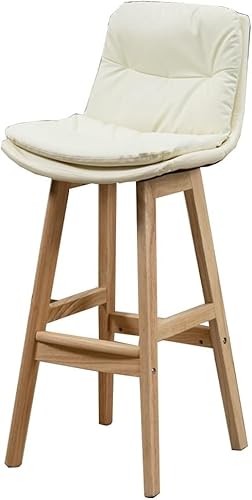 ZCEDZYSW Thekenhöhe Barhocker mit Kissen, Leder, Kücheninsel mit Holzbeinen, Frühstück, moderner Esszimmerstuhl (Beige) von ZCEDZYSW