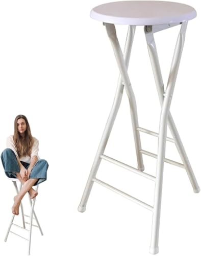ZCEDZYSW Tragbarer Klapp-Barhocker mit Fußstütze, rundes Kissen, Metall, faltbar, Küchenstuhl mit 120 kg (weiß), 61 cm / 71,1 cm von ZCEDZYSW