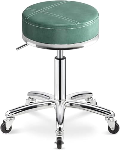 ZCEDZYSW Verstellbarer Salonhocker mit Rollen, PU-Leder, rund, 360° drehbar, Einheitsgröße, Grün von ZCEDZYSW