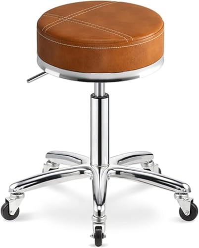 ZCEDZYSW Verstellbarer Salonhocker mit Rollen, PU-Leder, rund, 360° drehbar, Einheitsgröße, Orange von ZCEDZYSW