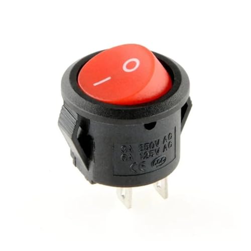 5er-Pack Öffnung 16MM voll rund rot schwarz und weiß 2PIN 2-Gang bootförmiger kleiner runder Schalter 3A 250V AC 6A 125V AC SPDT Ein-Aus(Red) von ZCERA