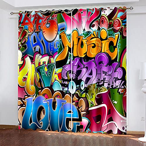 ZCFGG Eleganter Vorhang mit Ösen für Schlafzimmer Buchstaben Graffiti Mode 150 x 166cm Soft Blickdicht Vorhang Gardinen Raumverdunkelung mit Ösen von ZCFGG