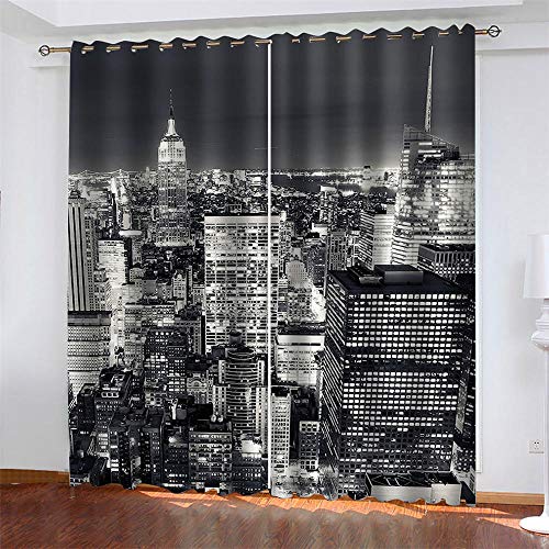 ZCFGG Gardinen Blickdicht New York Nachtansicht Verdunklungsgardine Ösen Gardinen Vorhänge Blackout Thermisch für Wohnzimmer Schlafzimmer 2X B110 x H215 cm von ZCFGG