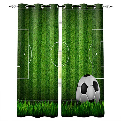 ZCFGG Vorhang Blickdicht 3D Digitaldruck Grün Rasen Fußball 280 x 245cm Verdunkelung Blickdicht Gardine Wohnzimmer Lärmschutz Thermogardine von ZCFGG