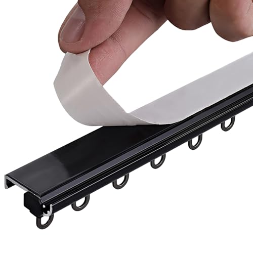 ZCFLWR Schwarz/weiße Gardinenschiene | Selbstklebende Deckengardinenschiene | Deckenschiene für Vorhänge | Selbstklebende Gardinenschiene – Kein Bohren, Schrauben oder Werkzeug erforderlich, Gardi von ZCFLWR